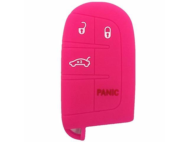 Hot Pink 4 Buttons Silicone Key Fob Case Cover Key Cover Key Jacket Skin Protector fit for Dodge Challenger