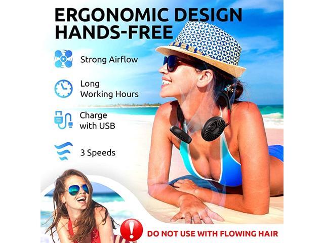 Hand Free Fan USB Rechargeable 2000mAh Battery Sports Neck Fan Neckband 360 Degree Adjustable Necklace Personal Mini Fan 3 Speeds 12 Hours Working