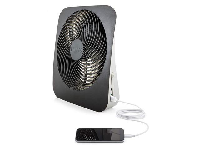 Treva 10Inch Portable Desktop Air Circulation Battery Powered Fan 2 Cooling Speeds with AC Adapter and USB Charging Port