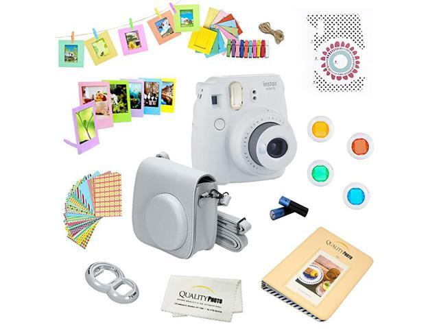 Instax Mini 9 Camera + 14 PC Instax Accessories kit Bundle Includes Instax Case + Album + Frames Stickers + Lens Filters + More Smokey White