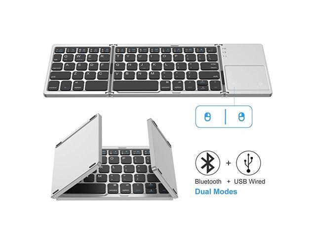 Foldable Bluetooth Keyboard Dual Mode Bluetooth USB Wired Rechargable Portable Mini BT Wireless Keyboard with Touchpad Mouse for Android Windows