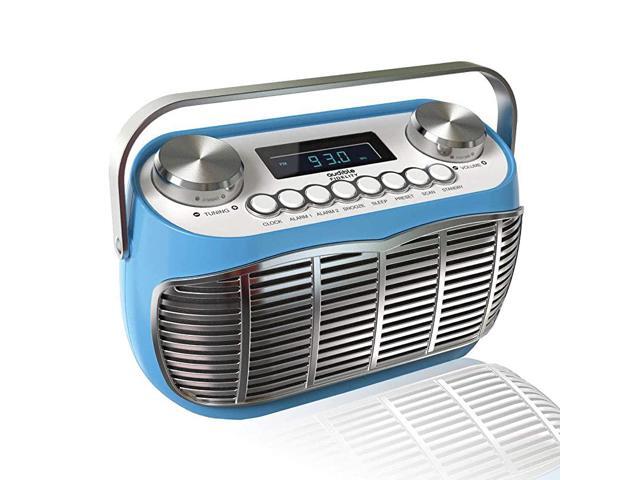 FM AM Radio Alarm Clock Bedside Mains Powered Or Battery FM Retro Radio with LCD Display Clock Radio Blue