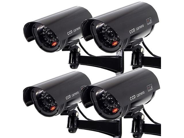 Fake Security Camera Dummy CCTV Surveillance System with Realistic Red Flashing Lights and Warning Sticker 4 Black