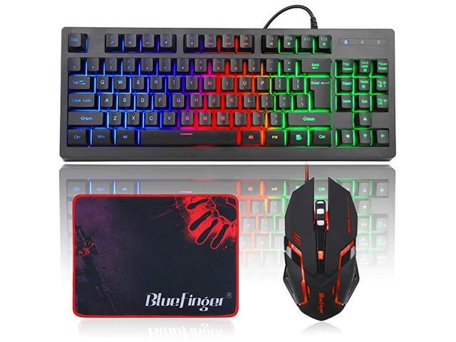 RGB 87 Keys Gaming Keyboard and Backlit Mouse Combo USB Wired Rainbow KeyboardGaming Keyboard Set for Laptop PC Computer Game and Work