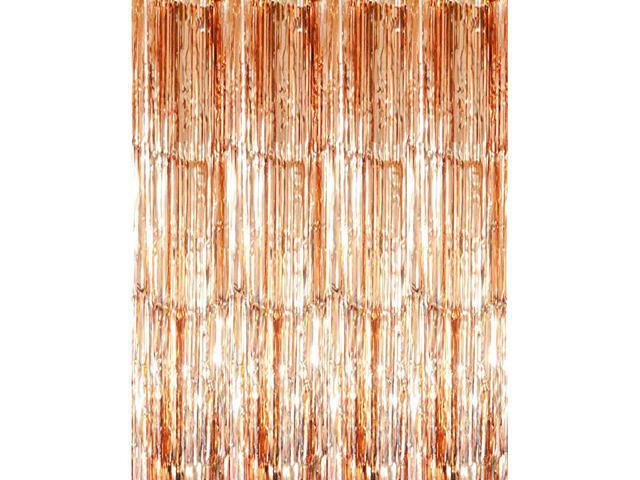 32 ft x 98 ft Metallic Tinsel Foil Fringe Curtains for Party Photo Backdrop Wedding Decor Champagne Gold1 Pack