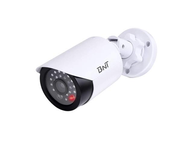 Dummy Fake Security Camera with One Red LED Light at Night for Home and Businesses Security IndoorOutdoor 1 Pack White