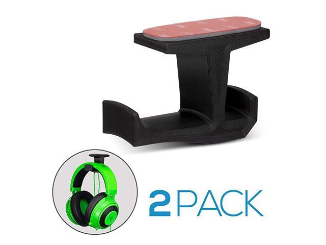 BigJ Under Desk Headphone Stand 2 Pack Hanger Holder Mount for Headphones Gaming Headsets Mobiles Accessories Stick On No Screws Black