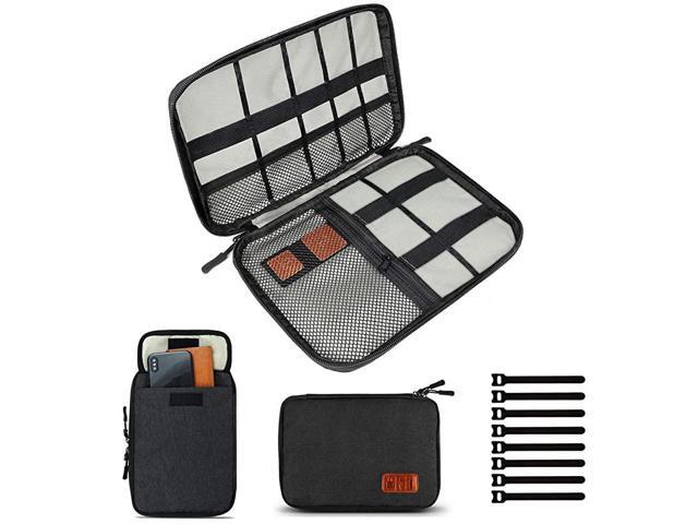Cable Organizer Bag Electronics Accessories Carry Cases Portable Cord Organizer Bag for Cable Charger Phone USB SD Cardwith 8pcs Cable Ties Black