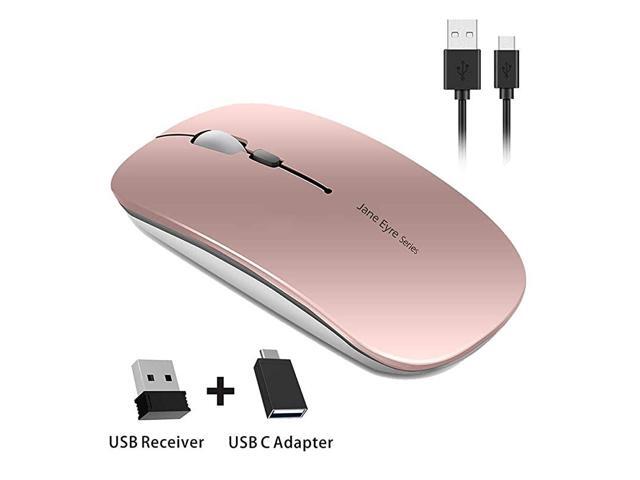 Q5 Slim Rechargeable Wireless Mouse 24G Portable Optical Silent Ultra Thin Wireless Computer Mouse with USB Receiver and Type C Adapter Compatible