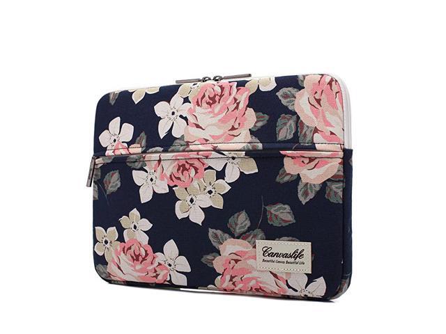 White Rose Pattern 13 inch Canvas Laptop Sleeve with Pocket 13 inch 133 inch Laptop case 13 case 13 Sleeve