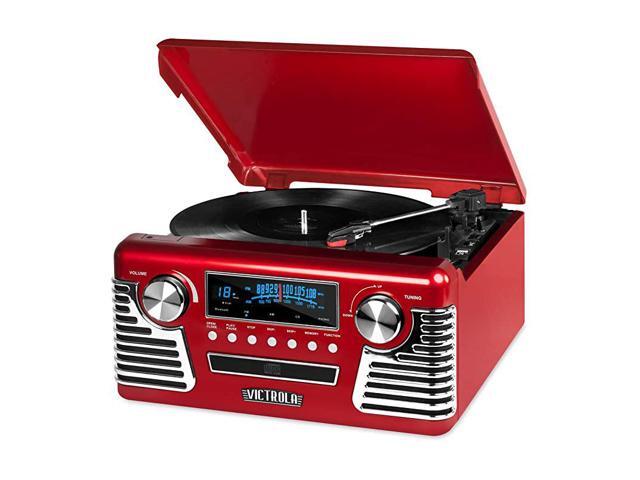 50s Retro Bluetooth Record Player Multimedia Center with Builtin Speakers 3Speed Turntable CD Player AMFM Radio Vinyl to MP3 Recording Wireless