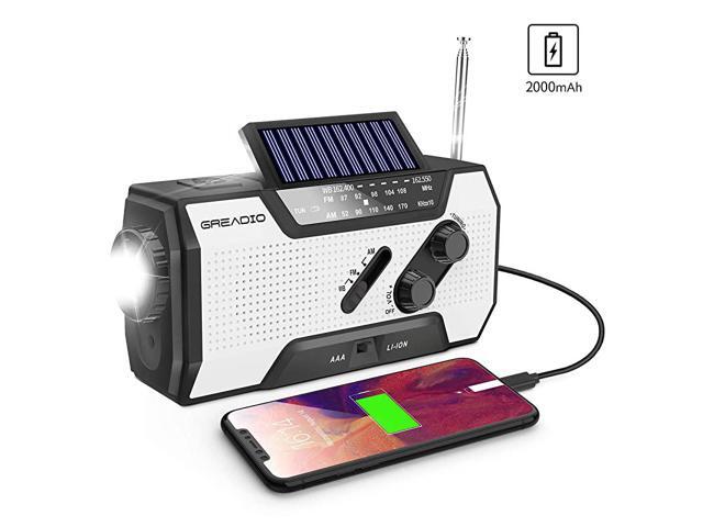 Weather Solar Crank AMFM NOAA Radio with Portable 2000mAh Power Bank Bright Flashlight and Reading Lamp for Household and Outdoor Survival