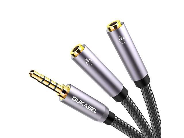 Headphone Splitter Strong Braided GoldPlated 35mm Stereo Audio Y Splitter Cable 4Pole Male to 2Female Port Audio Stereo Cable Dual Headphone Jack