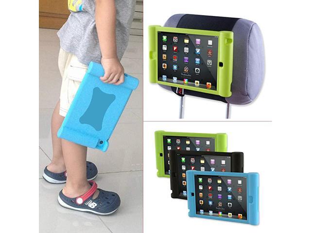 Kids Car Headrest Mount Holder for iPad Mini 4 - Detachable Lightweight Shockproof Anti-Slip Soft Silicone Handle Case (Green)