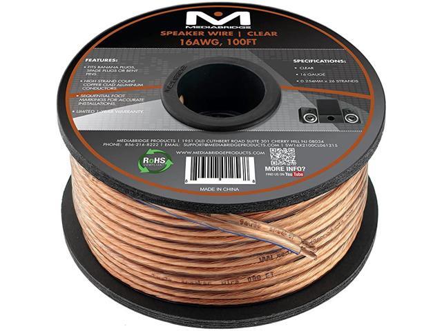 16AWG 2Conductor Speaker Wire 100 Feet Clear Spooled Design with Sequential Foot Markings Part SW16X2100CL