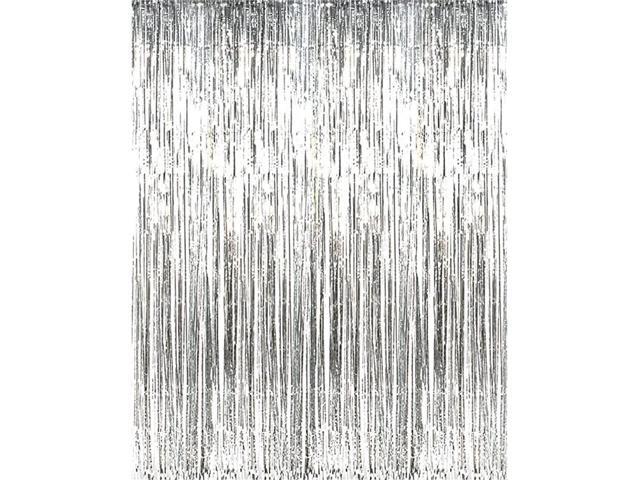 32 ft x 98 ft Metallic Tinsel Foil Fringe Curtains for Party Photo Backdrop Wedding Decor Silver1 Pack
