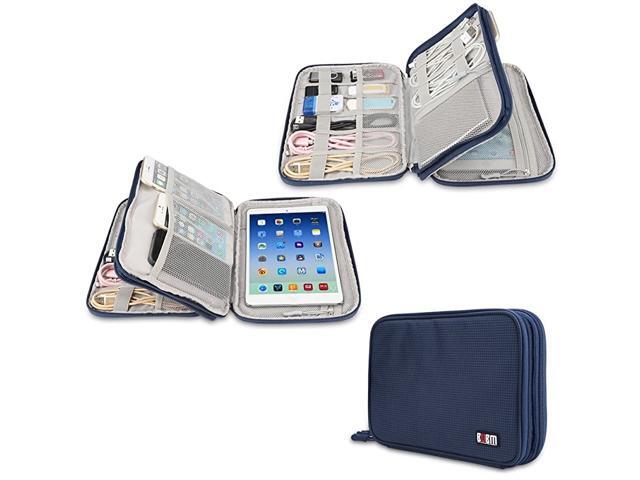 Space Saving Travel Gear Organizer Two Layers Universal Electronics Accessories Bag with Shape Maintaining Piping Frame2 Layers Navy