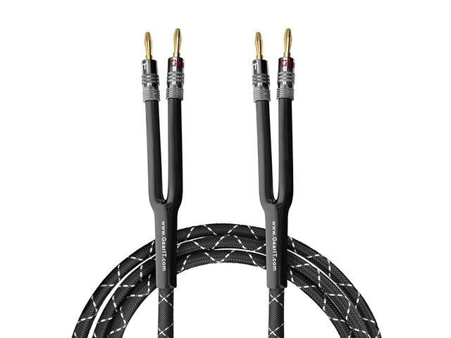 14AWG Premium Heavy Duty Braided Speaker Wire 15 Feet with Dual Gold Plated Banana Plug Tips OxygenFree Copper OFC Construction Black