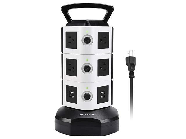 Power Strip Tower Surge Protector with 65ft Extension Cord 4 USB Ports and 10 AC Outlets Electric Charging Station for Home Office Dorm Desktop