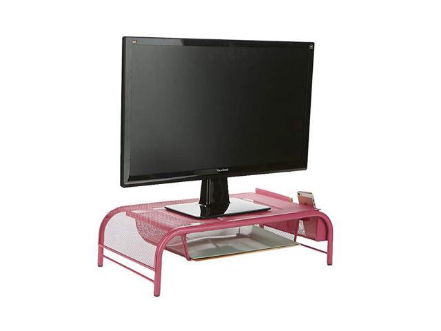 MESHMONSTAPNK Metal Mesh Desk Drawer Desktop Monitor Stand Organizer Pink