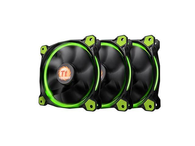 Riing 12 High Static Pressure Circular Ring Green LED CaseRadiator Fan with AntiVibration Mounting System Triple Pack Cooling CLF055PL12GRA