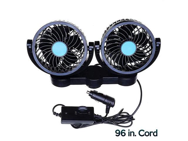 Car Cooling Air Fan 12V 12V Dual Head Car Auto Electric Cooling Air Fan for Rear Seat Powerful Quiet 2 Speed 360 Degree Rotatable 12V Ventilation