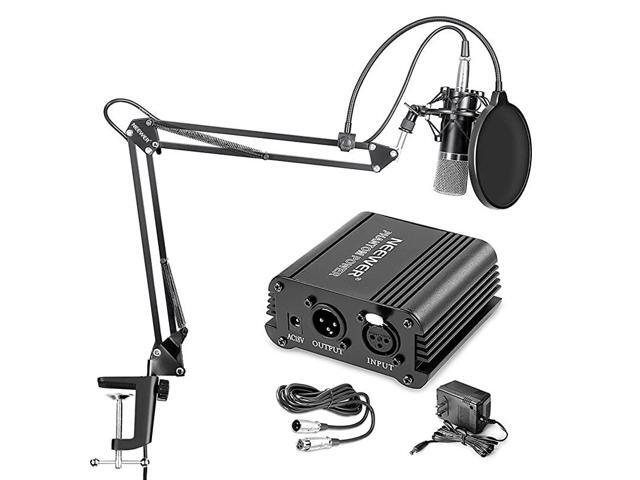 NW700 Professional Condenser Microphone NW35 Suspension Boom Scissor Arm Stand with XLR Cable and Mounting Clamp NW3 Pop Filter 48V Phantom Power