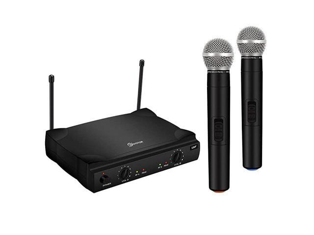 UHF Wireless Microphone System Dual Channel Handheld Wireless Microphone with Professional Karaoke Receiver and 2 Handheld Dynamic Mics Set for