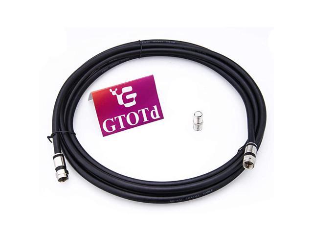 Coaxial Cable 8 Feet with RG6 Coax Cable Connector and FType Cable Extension Adapter Black Coax Satellite TV 75 Ohm Cable