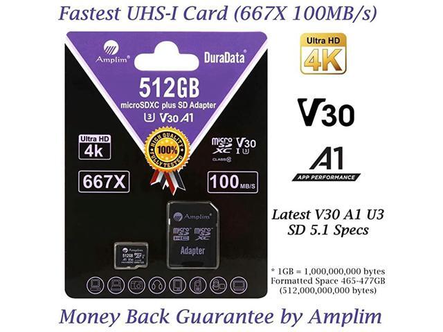 512GB 100MBs Pro Micro SD Card Plus SD Adapter Pack 512 GB MicroSDXC Memory Card Class 10 U3 A1 V30 UHSI UHS1 TF SDXC Card MicroSD Card for Cell