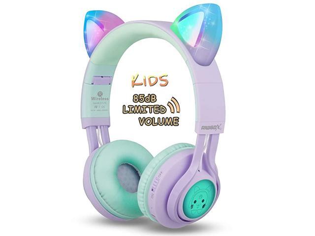 Kids Headphones CT7S Cat Ear Bluetooth Headphones 85dB Volume LimitingLED Light Up Kids Wireless Headphones Over Ear with Microphone for