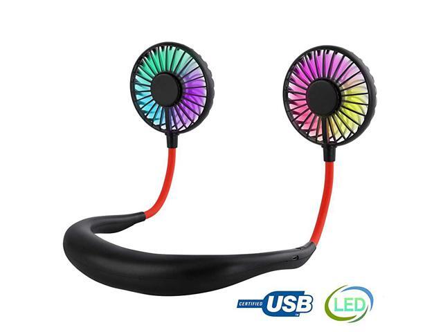 USB Personal Neck Fan Hand Free Mini LED Cooling Fan Headphone Design BatteryOperated Fan Rainbow and White Light 3 Speeds Quiet Rechargeable for
