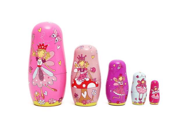 5pcs/Set Wooden Angel Fairy Russian Babushka Matryoshka Nesting Dolls