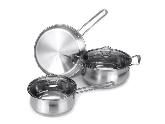 Home Cookware Set 3 Piece Stainless Steel Kitchen Pot Pan Saucepan Utensils Kit