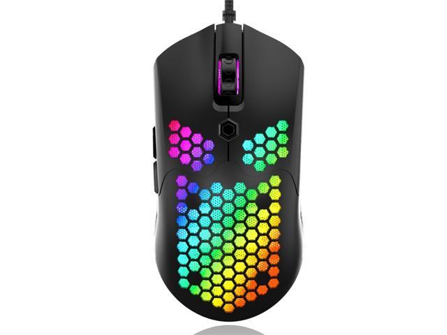 Free-wolf M5 Wired Game Mouse Breathing RGB Colorful Hollow Honeycomb Shape 12000DPI Gaming Mouse USB Wired Gamer Mice for Desktop Computer Laptop