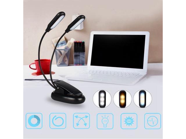 Double heads 10 LED Clip Table Light 3 Modes Dimming Battery powered Desk Lamp for Reading working