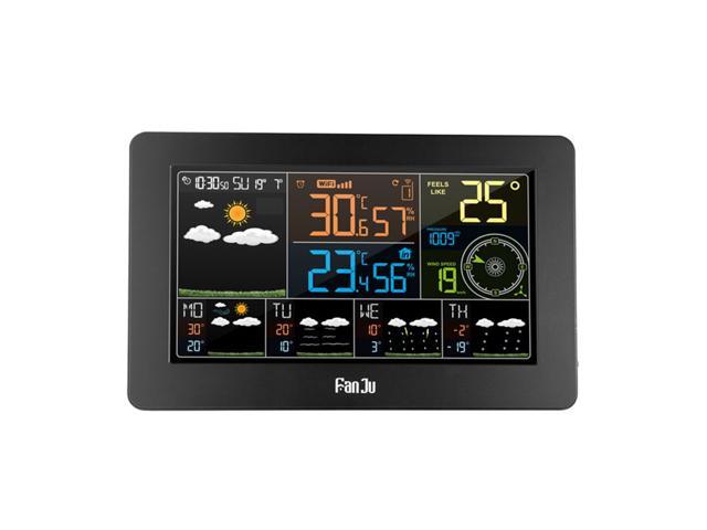 FanJu FJW4 Digital Alarm Clock Weather Station Wifi Indoor Outdoor Temperature Humidity LCD Clock Pressure Wind Weather Forecast