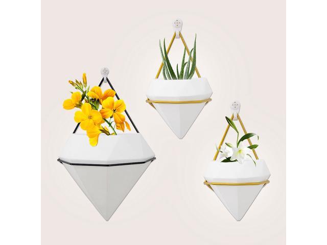 Hanging Basket Nordic Geometric White Ceramic Wall Hanging Flower Pot Hydroponics Family Plant Potted #1