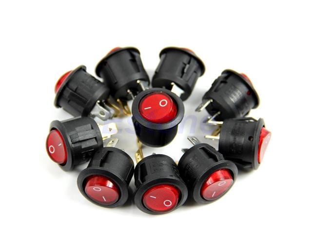 AC 6A/250V Red Light ON-OFF SPST Round Button Dot Boat Car Auto Rocker Switch