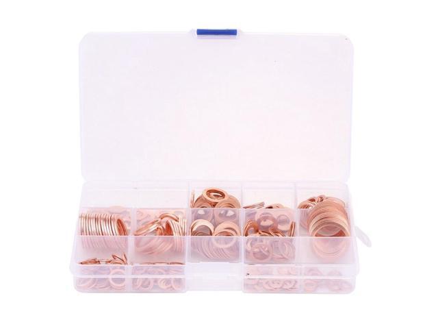 280Pcs Assorted Solid Copper Crush Washers Seal Flat Ring Hydraulic Fittings Set