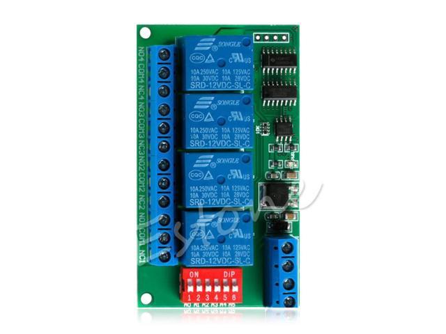 12V RS485 Relay 4CH Modbus RTU PC UART Board for PLC Lamp LED PTZ Camera Control