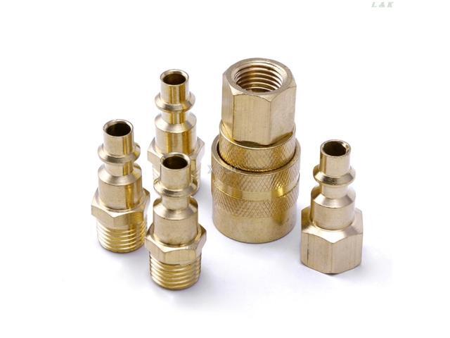 5Pcs Brass Quick Coupler Set Solid Air Hose Connector Fittings 1/4' NPT Tools M08 dropship
