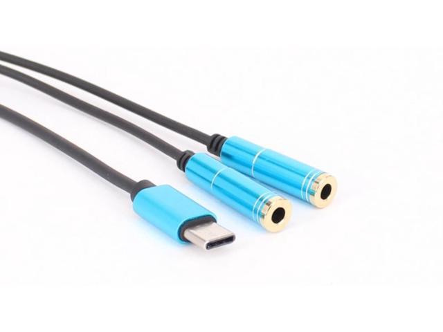 1FT USB 31 Type C Male To Dual 35mm Female Headphone Audio Connector Adapter Cable (Silver)Not Fit for Google Pixel 2 XL