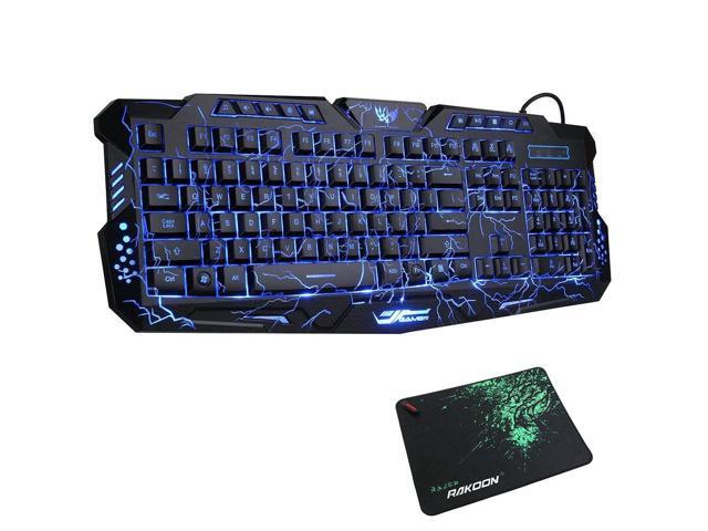 Gaming Keyboard Mechanical Computer Keyboard USB Wired LED 3 Color Red/Blue/Purple Backlit Gamer Lighted Keyboard With MousePad