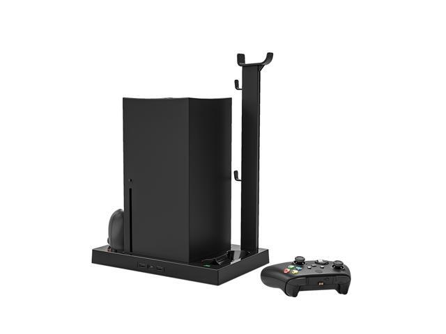 Vertical Stand with 4 x Cooling Fan for Xbox Series X Console Dual Controller Charging Station Dock with 2x1400mAh Rechargeable Battery Pack