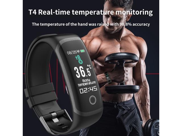 T4 Fitness Tracker with Real-time Temperature Monitoring Heart Rate Smart Band Call Reminder Smart Bracelet Men Women Sport Watch (Blue/Black/Pink)