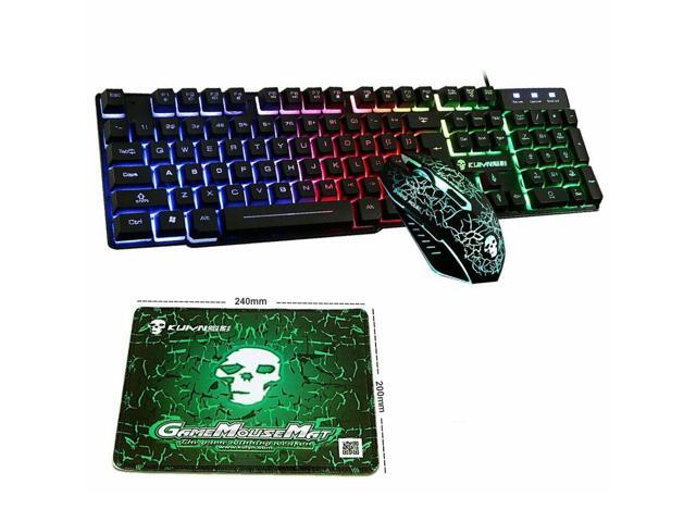 FADDARE Gaming Keyboard and Mouse USB Combo Large Mouse Pad Set Ergonomic High Mechanical Feel Borderless Rainbow Backlight 2400DPI Adjustment