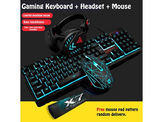 4 in 1 Gaming Keyboard and Mouse and Mouse pad and Gaming Headset Wired LED Backlight Bundle for PC Gamers and Xbox and PS4 Users