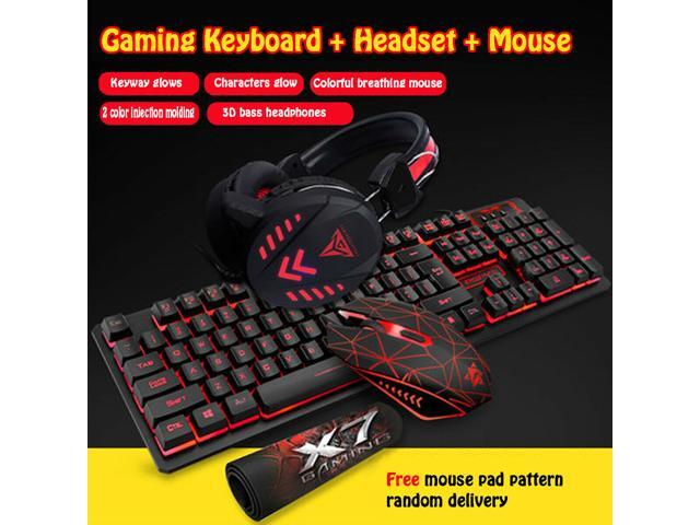 4 in 1 Gaming Keyboard and Mouse and Mouse pad and Gaming Headset Wired LED Backlight Bundle for PC Gamers and Xbox and PS4 Users