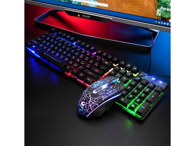 ALLOYSEED Wired Backlit 104 Keys Gaming Keyboard Four DPI adjustable Mechanical Mouse Two-color Injection Molding Colorful Light